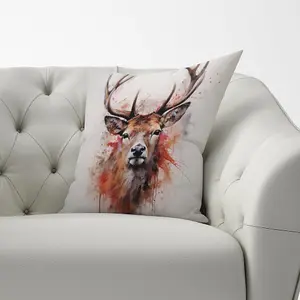 Watercolour Splashart Stag Face Cushions 60cm x 60cm