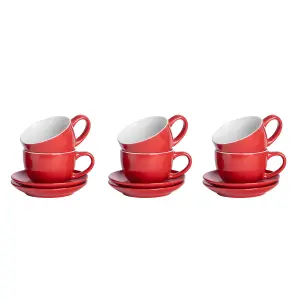 Argon Tableware - Coloured Cappuccino Cup & Saucer Set - 250ml - 12pc - Red