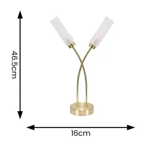 ValueLights Maya 2 Way Curved Arm Cross Over Brushed Gold Table Lamp for Living Room Hallway Bedside Light