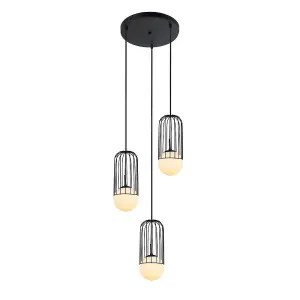 Luminosa Modern Hanging Pendant Black 3 Light  with Black, White Shade, E27