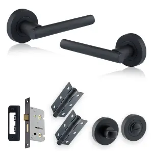 XFORT Matt Black Liberty Lever On Rose Bathroom Pack, Complete Bathroom Set