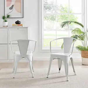 Furniturebox Set of 2 White Colton Tolix Style Stackable Industrial Metal Dining Chair with Arms