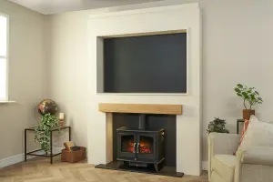 Acantha Pre-Built Stove Media Wall 2 with TV Recess & Woodhouse Electric Stove in Black