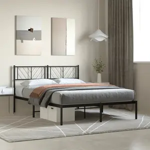 Berkfield Metal Bed Frame with Headboard Black 140x190 cm