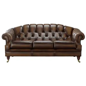 Chesterfield 3 Seater Antique Autumn Tan Leather Sofa Settee Custom Made In Victoria Style