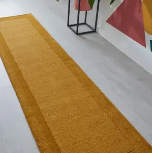 Handmade Luxurious Easy to Clean Modern Wool Bordered Mustard Plain Wool Living Room & Bedroom Rug-160cm X 230cm