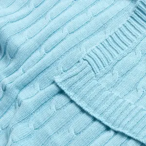 Homescapes Cotton Cable Knit Pastel Blue Throw, 150 x 200 cm