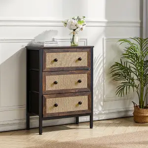 Rustic Rattan Storage Cabinet with 3 Drawers