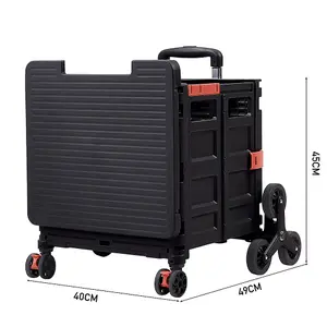 Outdoor Black Collapsible Rolling Crate with Magnetic Lid and Adjustable Handle