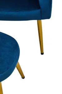 Interiors by Premier Midnight Blue Velvet Arm Chair with Footstool, Velvet Upholstered Accent Chair & Footstool, Armchair Set