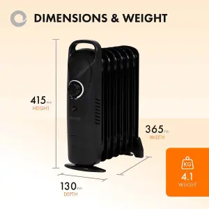 Mini Oil Filled Radiator Low Energy Electric Heater 600W Black