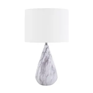 Marble Effect Ceramic Table Lamp Base with White Gloss Glazing and Chrome Trim