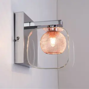 Single Wall Light , G9 Cap , Polished Chrome finish , Glass Shade and Copper mesh