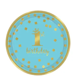 Amscan Paper Metallic 1st Birthday Party Plates (Pack of 8) Blue/Gold (One Size)