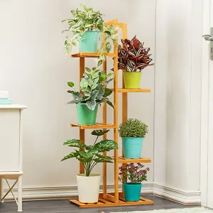 Brown 5 Tier Rustic Wooden Tall 6 Potted Plant Display Stand Shelving Unit Indoor Outdoor 103 cm