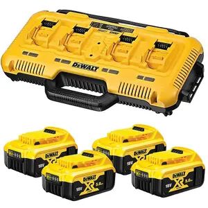 DeWalt DCB104 18v Li-Ion XR 4 Port Fast Battery Charger + 4 x 5.0Ah Batteries