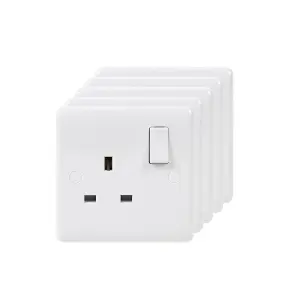 5 Pack - Lieber Silk White 13A 1 Gang DP Switched Socket - Curved Edge