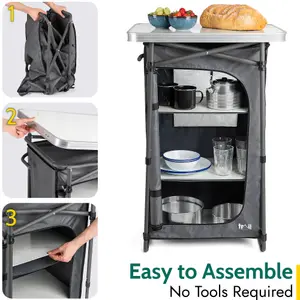 Trail Camping Kitchen Unit 4 Shelf Storage Cupboard Folding Portable Pop Up Cabinet