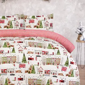 Smart Living Luxury Super Soft Reversible Christmas Town House Duvet Cover with Pillowcase