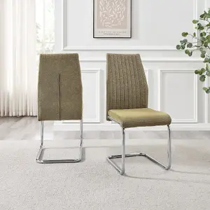 Furniturebox UK Lorenzo 2x Sage Green Fabric Silver Leg Dining Chair