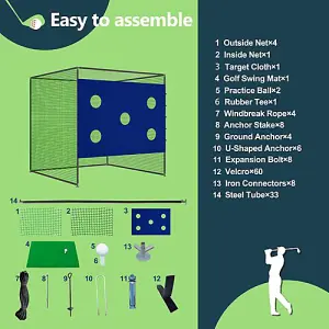 Birchtree 3X3M Backyard Golf Practice Swing Hitting Training Cage with Nets and 5 Hole Target Sheet