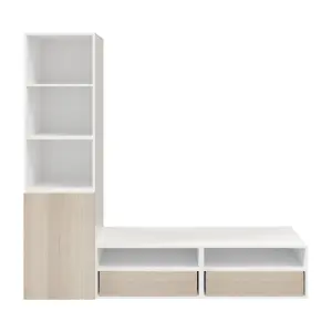 GoodHome Atomia Freestanding Matt white oak effect Corner TV unit with 6 shelves, (H)187.5cm x (W)50cm x (D)47cm