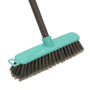 JVL Lightweight Indoor Angled Soft Bristle Sweeping Brush Broom, Grey/Turquoise