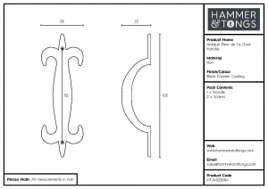 Hammer & Tongs - Antique Fleur De Lis Door Handle - H105mm - Black