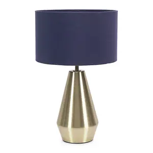 ValueLights Jax Gold Metal Touch Dimmer Table Lamp with Navy Blue Drum Shade