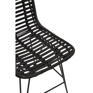 Versatile Black Natural Rattan Dining Chair, Comfortable Modern Dining Chair, Stylish Small Modern Chair