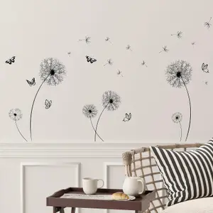 Black Dandelion and Butterflies Stickers Stock Clearance