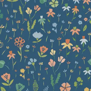 Grandeco Naive Garden Ditsy Flowers Textured Wallpaper, Blue