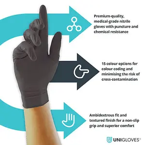 Unigloves Black Pearl Nitrile Gloves - Medium - Pack Of 100