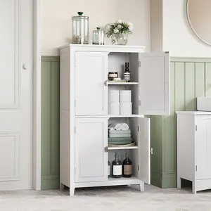 VASAGLE Bathroom Cabinet, Bathroom Storage Unit, Kitchen Cabinet, Freestanding, with 4 Doors, Adjustable Shelves, White