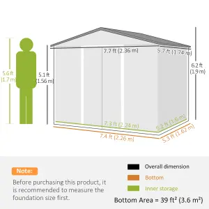 Outsunny 8 x 6ft Garden Storage Shed w/ Double Sliding Door Outdoor Light Grey