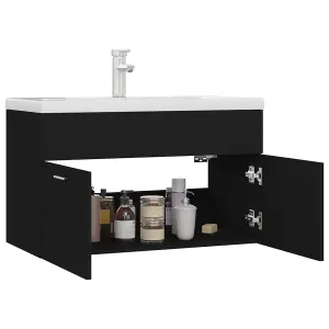 Berkfield Sink Cabinet with Built-in Basin Black Engineered Wood