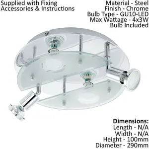 Flush Ceiling Light Colour Chrome Shade White Clear Satin Glass Bulb GU10 4x3W