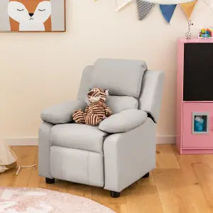 Costway Kids Recliner Chair PU Leather Toddler Sofa Chair w/ Adjustable Backrest & Footrest Light Gray