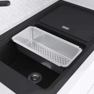 GoodHome Romesco Linea Black Granite 1 Bowl Sink & drainer 515mm x 880mm