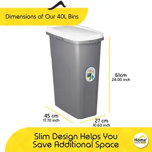 Home Centre Plastic Lift Top Lid Waste Bin Kitchen School 40 Litre White-Grey