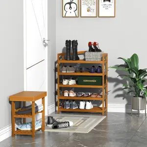 HOMCOM 5-Tier Shoe Rack Acacia Wood Shoe Storage Shelf for Entryway Bedroom Teak