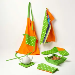 Homescapes Orange and Green Stars Cotton Double Oven Glove