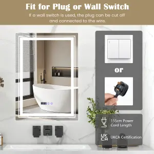 Costway Bathroom Led Vanity Mirror Dimmable Vanity Wall Mirror with 3 Colors 3000-6500K Anti-Fog