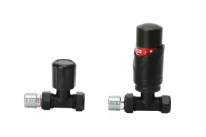 Straight Thermostatic Radiator valve & lockshield(Black) Buy 1 set get 2 sets