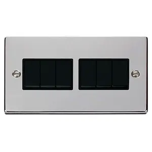 Polished Chrome 10A 6 Gang 2 Way Light Switch - Black Trim - SE Home