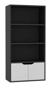 URBNLIVING Height 118Cm 4 Tier Wooden Bookcase Cupboard with Doors Storage Shelving Display Colour Black Door White Cabinet Unit