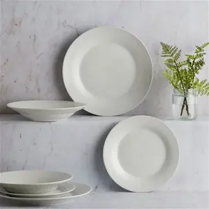 Dunelm White Rim 12 Piece Dinner Set, Industrial, Porcelain