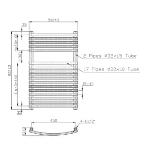 Rinse 800 x 500mm Curved Chrome Designer Heated Towel Rail