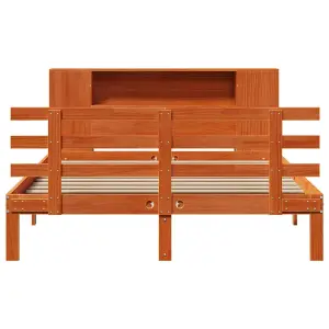 Berkfield Bookcase Bed without Mattress Wax Brown 140x190cm Solid Wood Pine