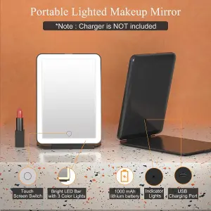 USB Rechargeable Portable LED Makeup Mirror Dimmable 3 Colour Touch Sensor